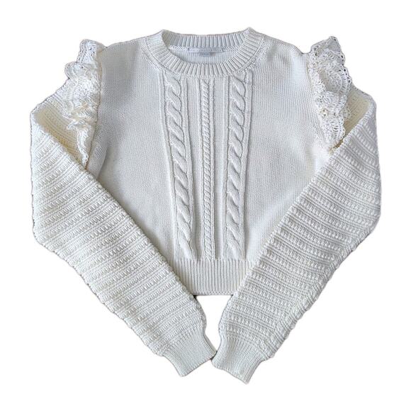Stella McCartney knit Sweater cream cotton with crochet Ruffles Coquette Size 42 - Picture 1 of 9
